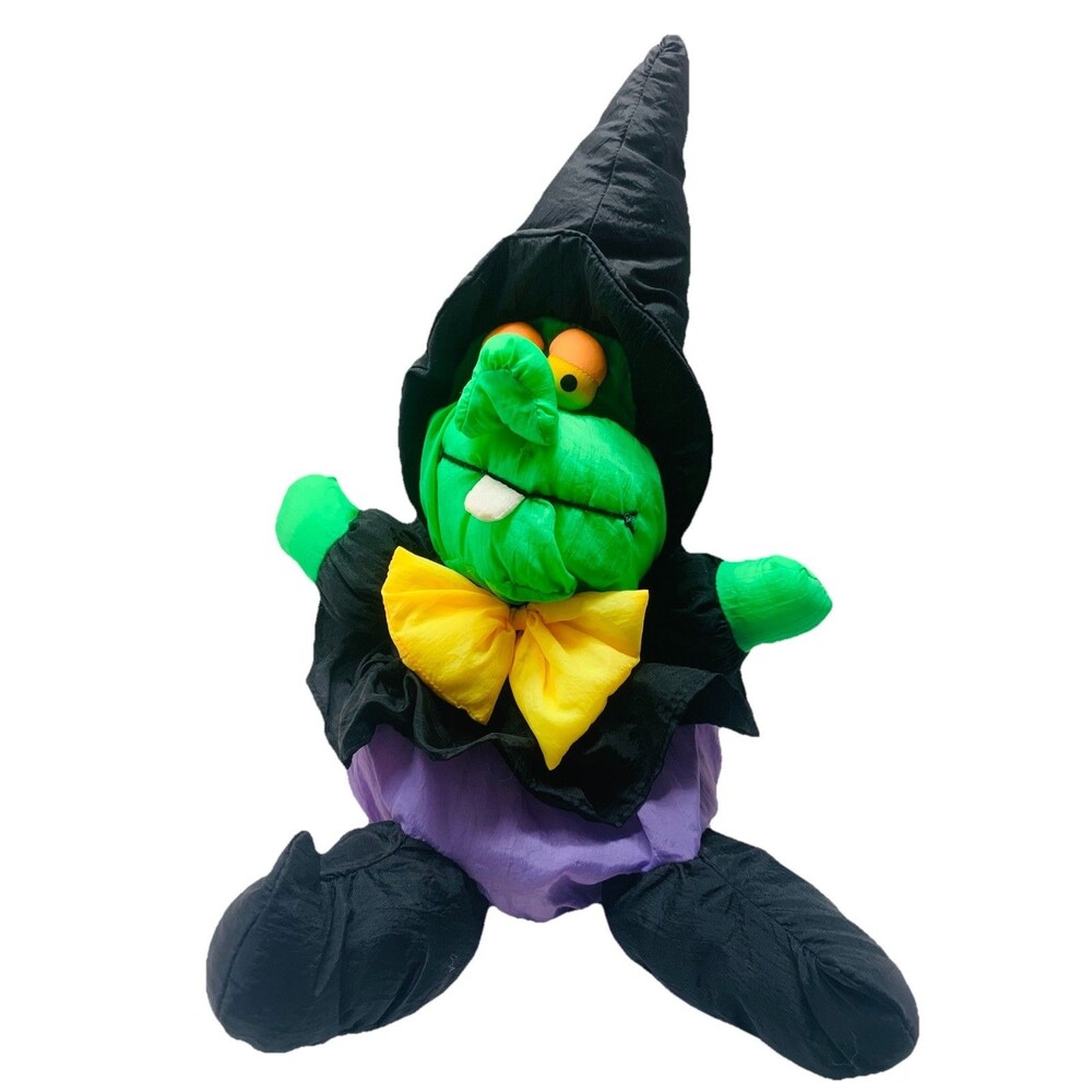 Toy Box Creations Funny Witch Nylon Stuffed Green Black Halloween Decor Toy 15"